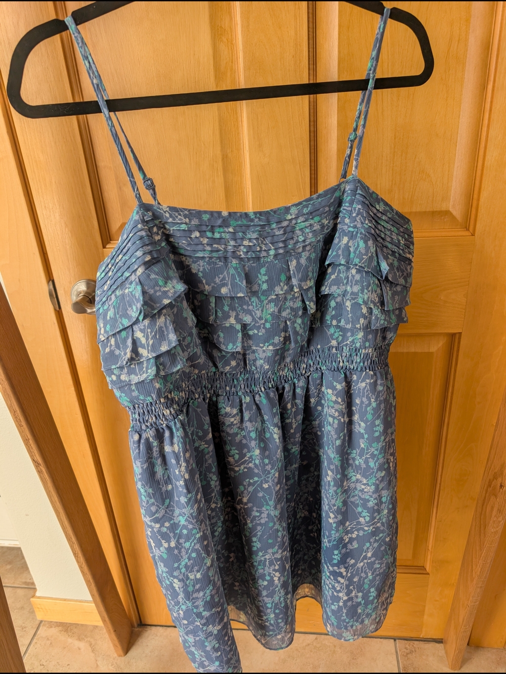 LC Lauren Conrad Teal and Navy Floral Spaghetti Strap Dress - Picture 1 of 10
